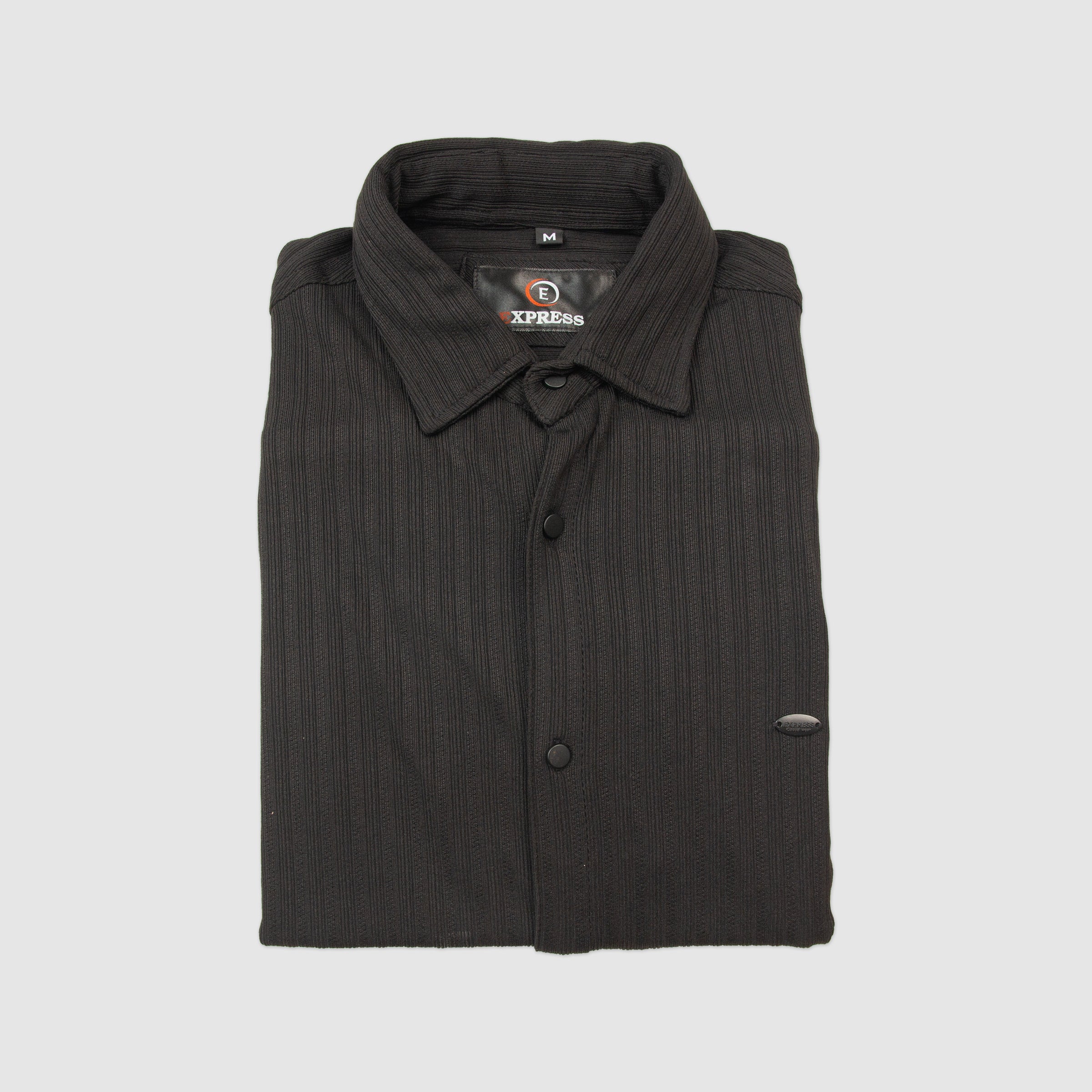 Stretch Material Lining Full Sleeves Casual Shirt - Black