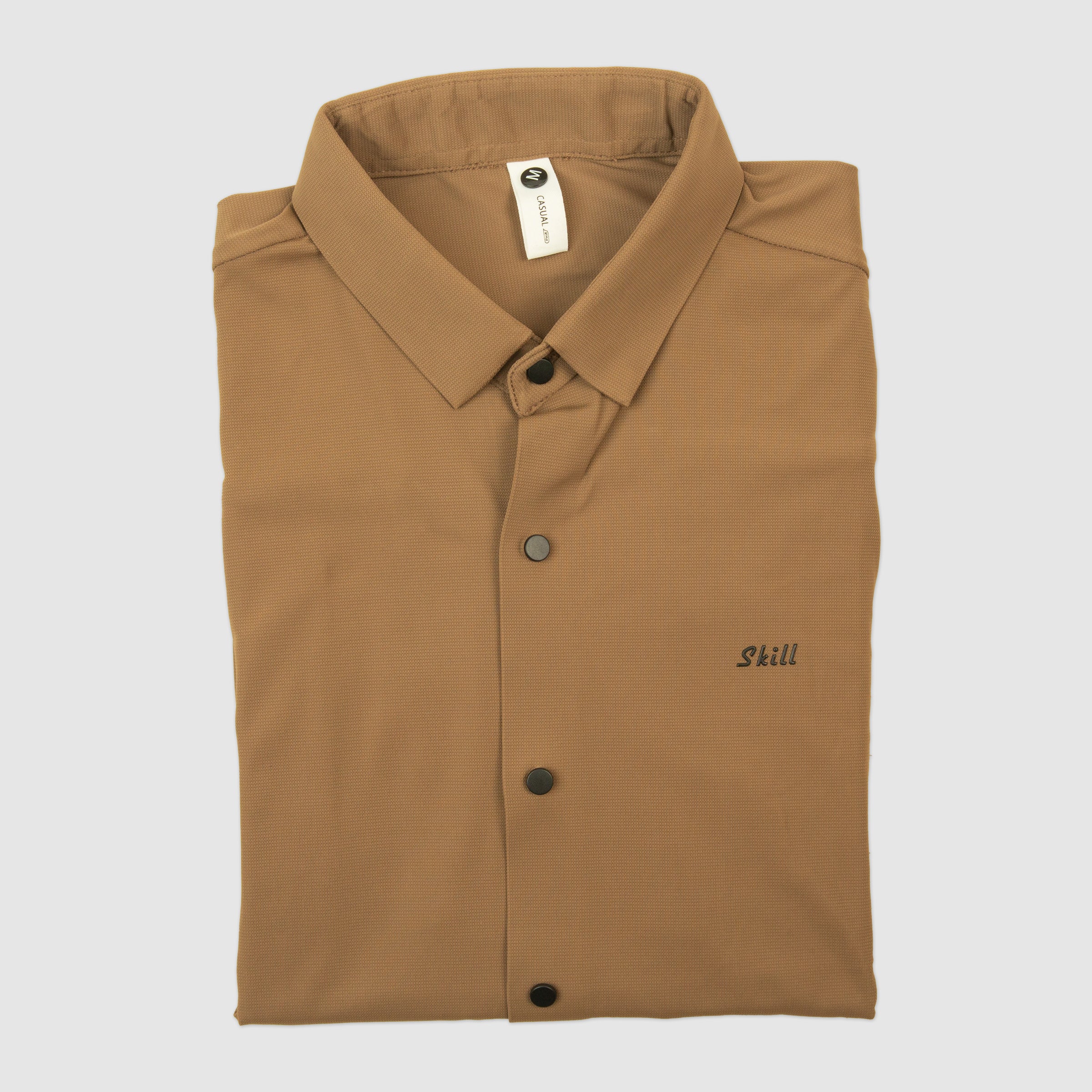 Ice Silk Material Plain Stretchable Shirt Full Sleeves - Brown