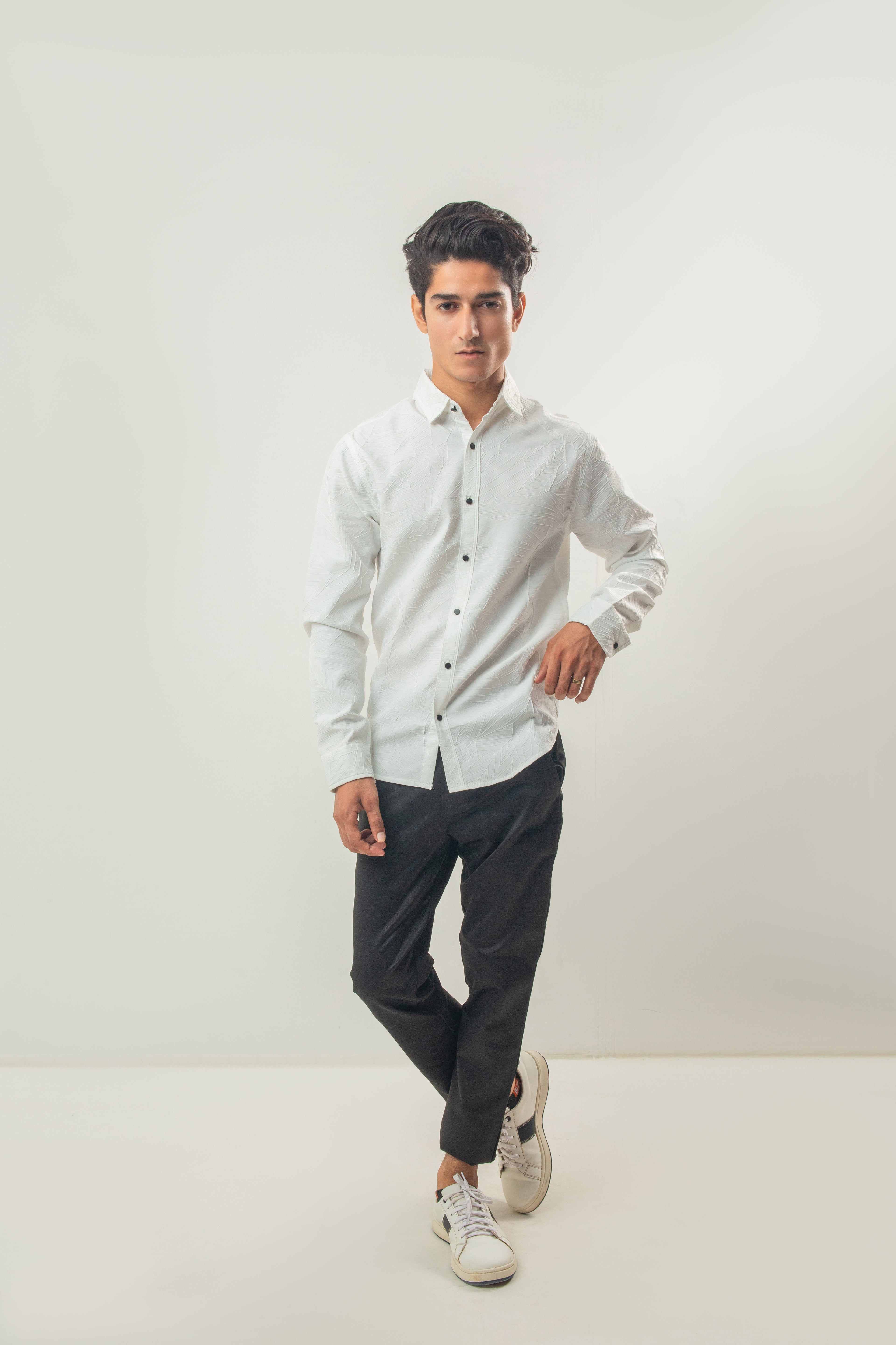 Textured Full Sleeves Shirt - White