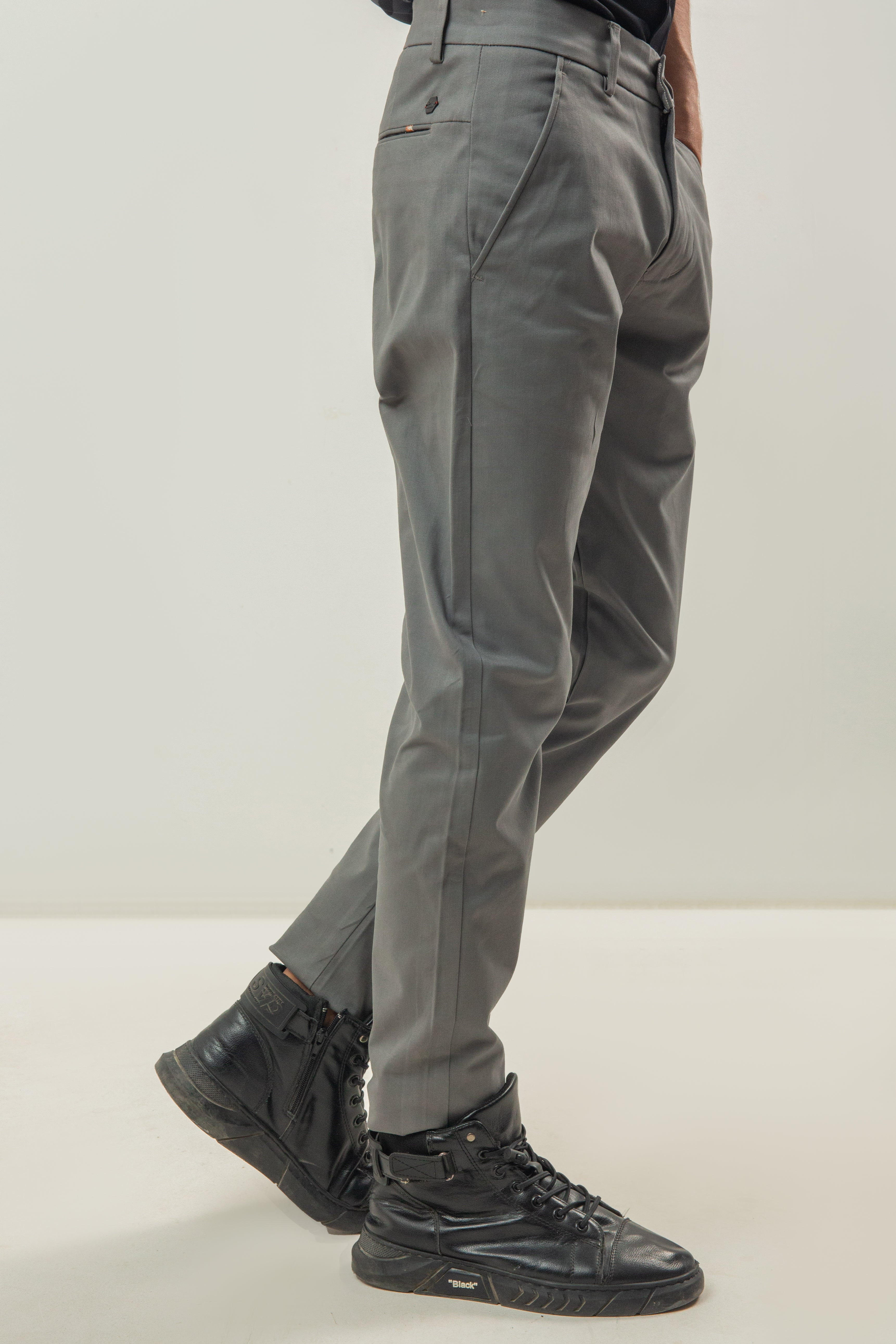 Skin Fitted Cotton Chinos Plain - Gray