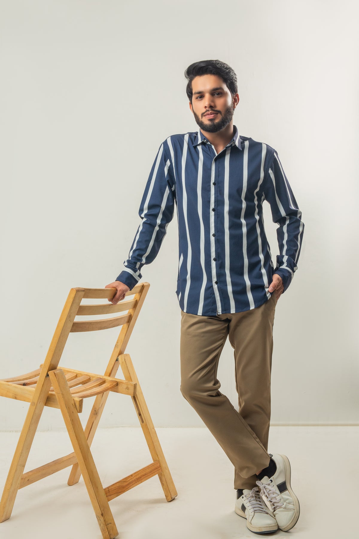 Trendy Stripes Casual Shirt - Navy Blue and White