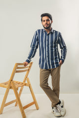 Trendy Stripes Casual Shirt - Navy Blue and White