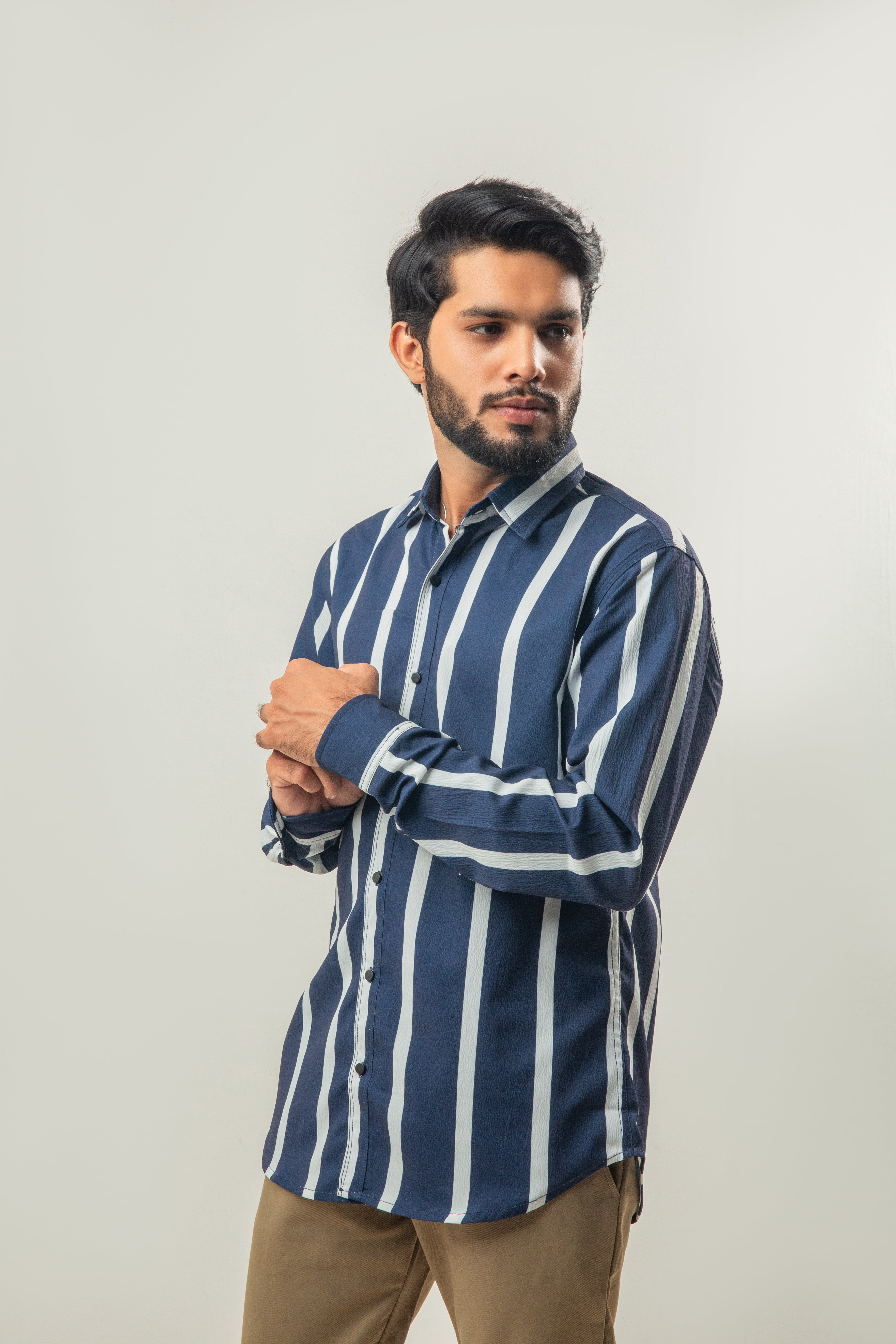 Trendy Stripes Casual Shirt - Navy Blue and White