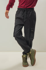 Imported Cotton Blended Fabric Cargo Pants - Black