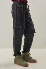 Imported Cotton Blended Fabric Cargo Pants - Black