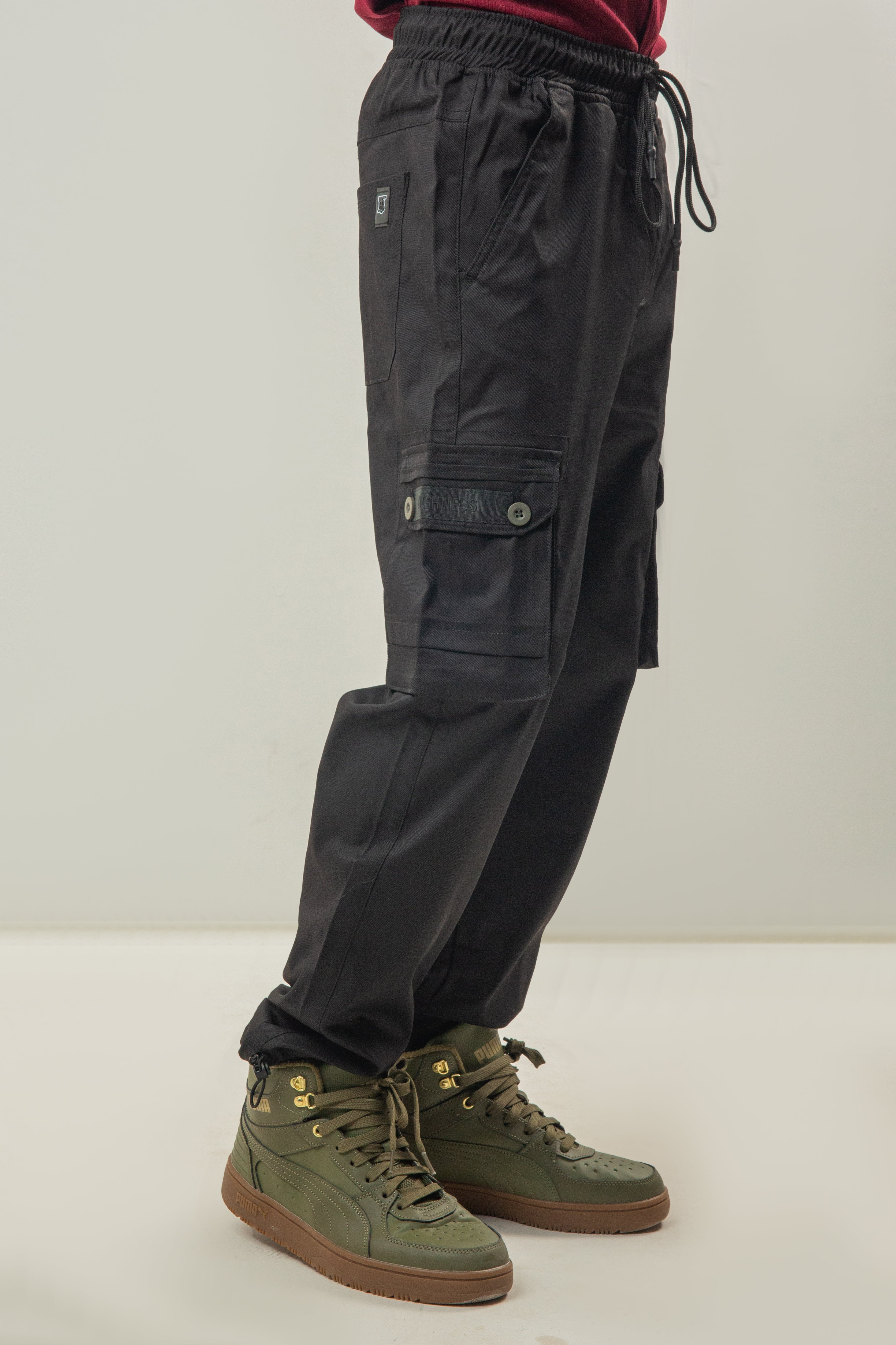 Imported Cotton Blended Fabric Cargo Pants - Black