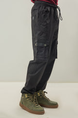 Imported Cotton Blended Fabric Cargo Pants - Black
