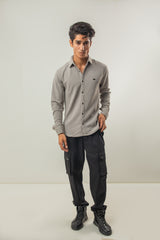 Rough Tone Material Full Sleeves Casual Shirt - Gray