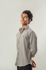 Rough Tone Material Full Sleeves Casual Shirt - Gray