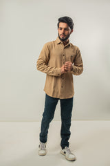Crush Material Stylish Full Sleeves Shirt - Brown