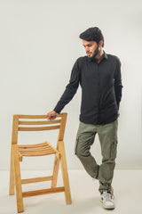 Stretch Material Lining Full Sleeves Casual Shirt - Black