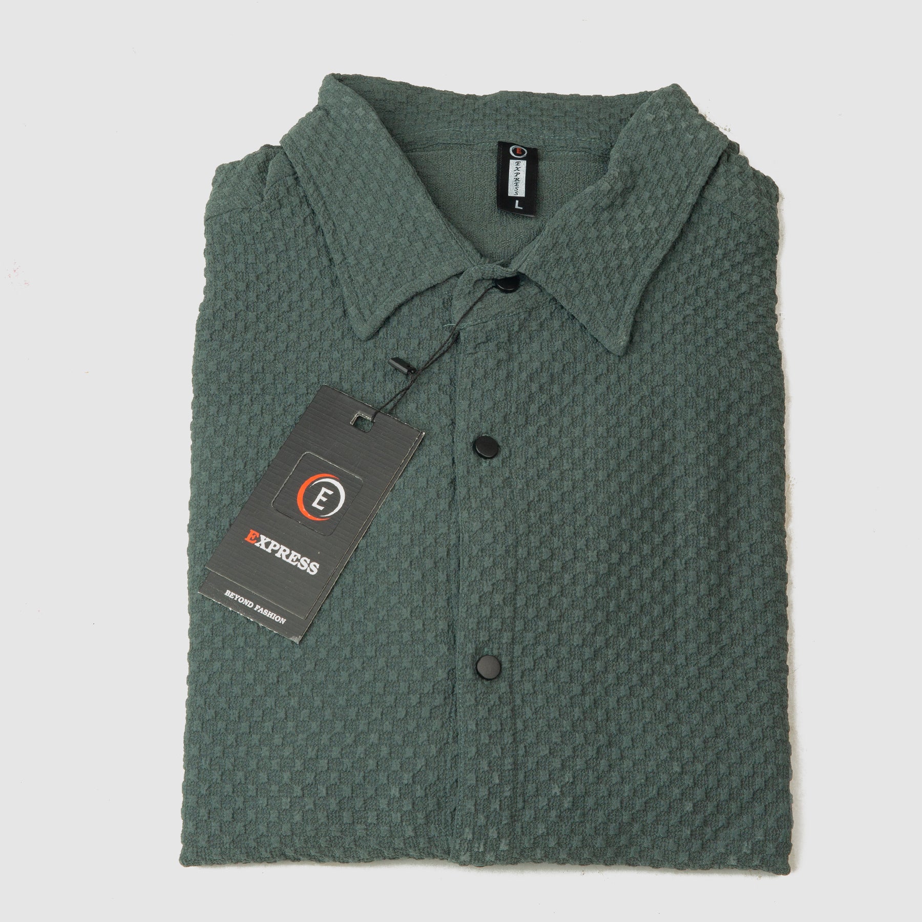 Textured Stretch Material Casual Shirt Full Sleeves - Green