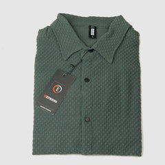 Textured Stretch Material Casual Shirt Full Sleeves - Green