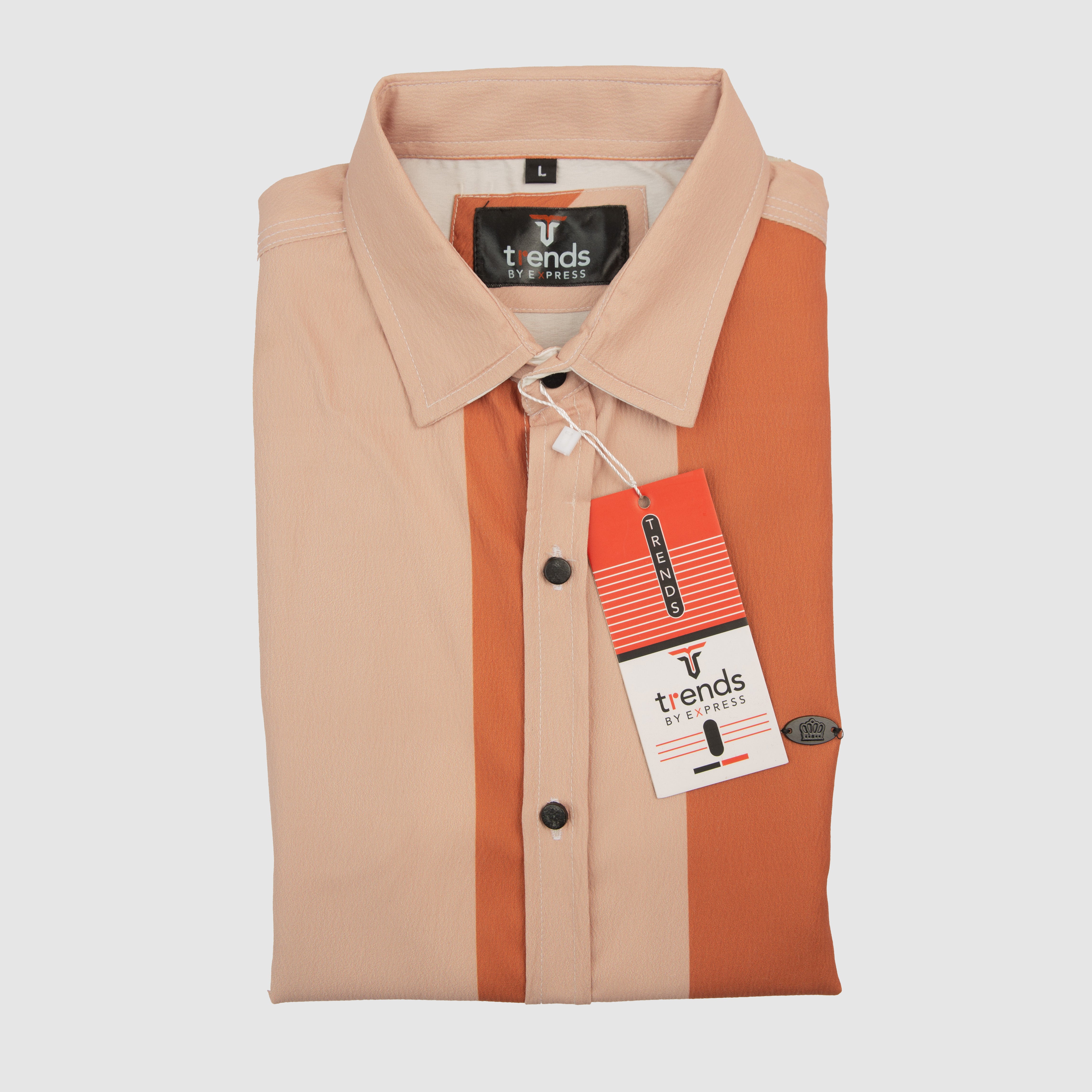 Bold Stripes Casual Shirt Full Sleeves - Peach Shade