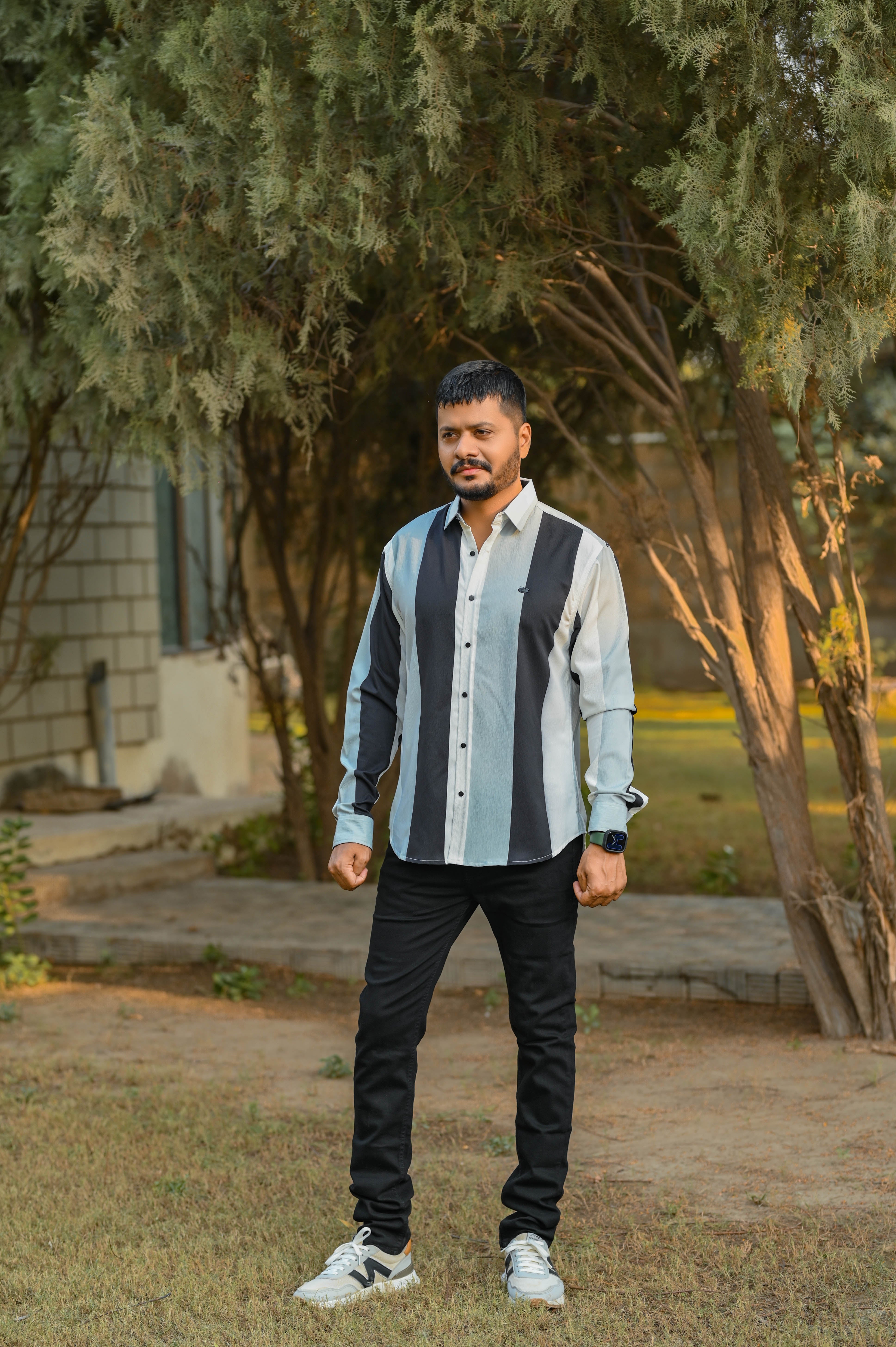 Bold Stripes Casual Shirt Full Sleeves - Black
