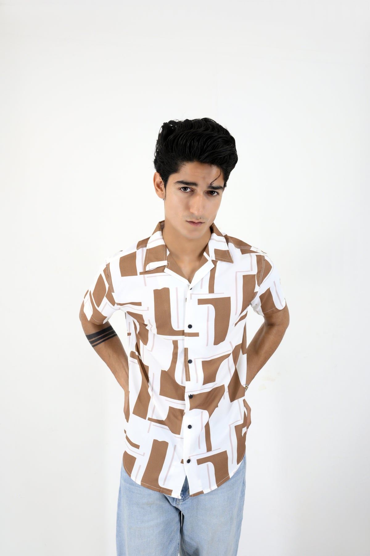 Men’s Retro Printed Short-Sleeve Shirt - Brown