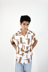 Men’s Retro Printed Short-Sleeve Shirt - Brown
