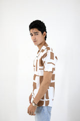 Men’s Retro Printed Short-Sleeve Shirt - Brown