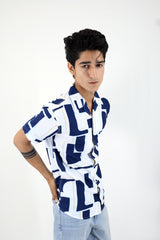 Men’s Retro Printed Short-Sleeve Shirt - Blue