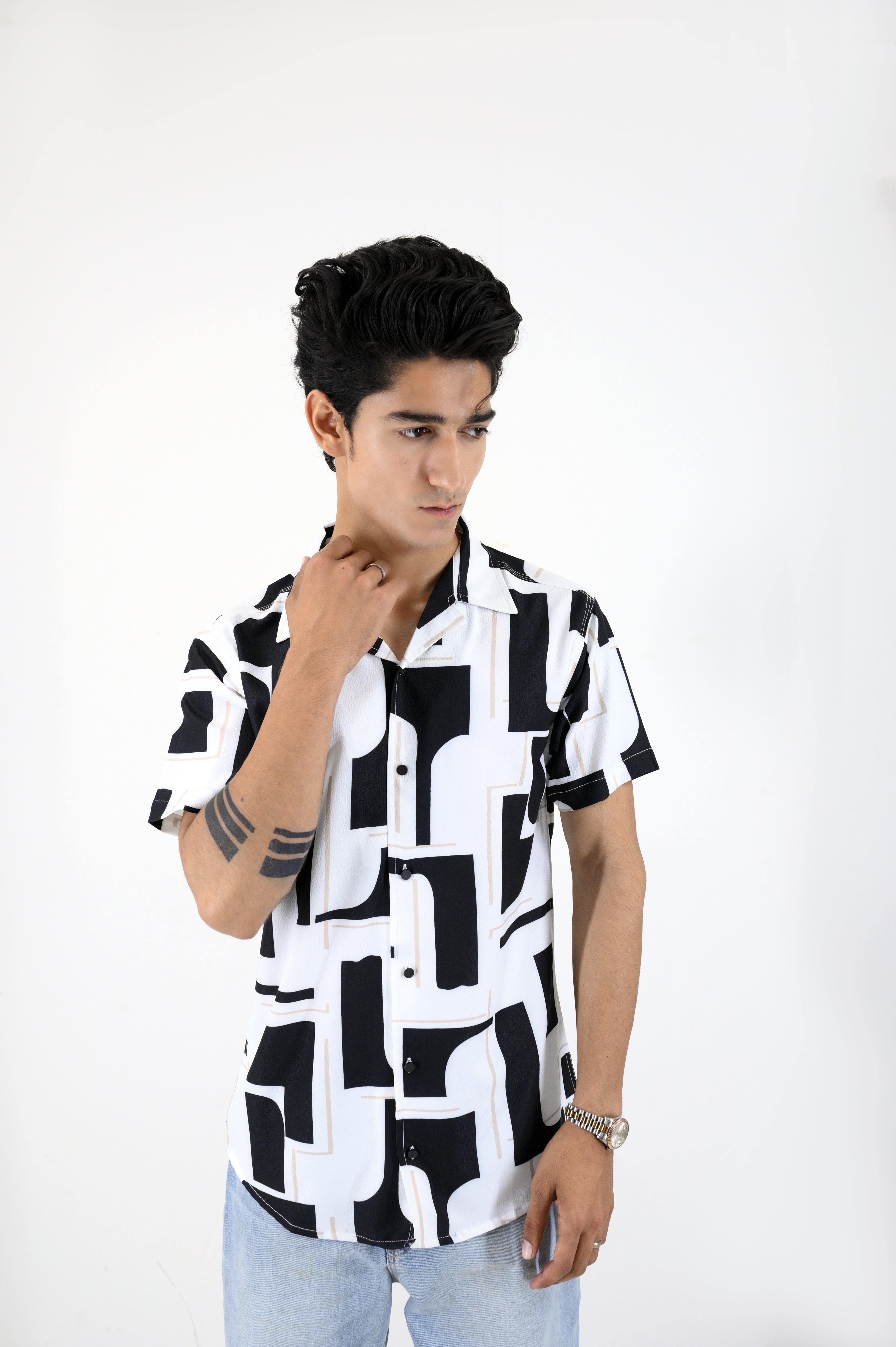 Men’s Retro Printed Short-Sleeve Shirt - Black