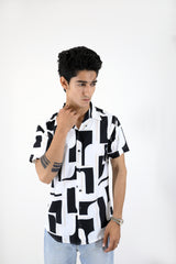 Men’s Retro Printed Short-Sleeve Shirt - Black