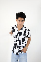 Men’s Retro Printed Short-Sleeve Shirt - Black