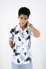 Summer Breeze Urban Brushstroke Casual Half Sleeve Shirt - White And Black
