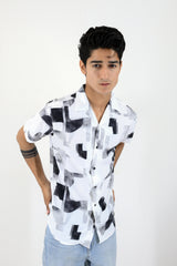 Summer Breeze Urban Brushstroke Casual Half Sleeve Shirt - White And Black