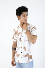 Summer Breeze Urban Brushstroke Casual Half Sleeve Shirt - White And Brown