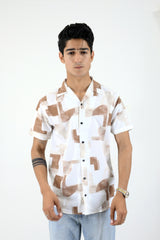 Summer Breeze Urban Brushstroke Casual Half Sleeve Shirt - White And Brown